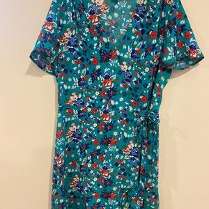 J. Crew Teal and Red Floral Dress